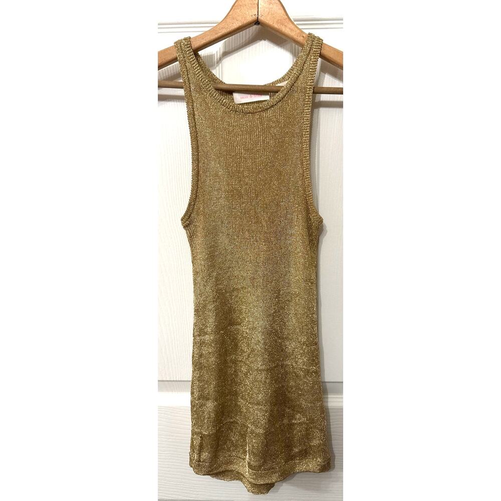 Sass & Bide Metallic Gold Knit Tank Top XXS Australia Shimmer Sleeveless Stretch